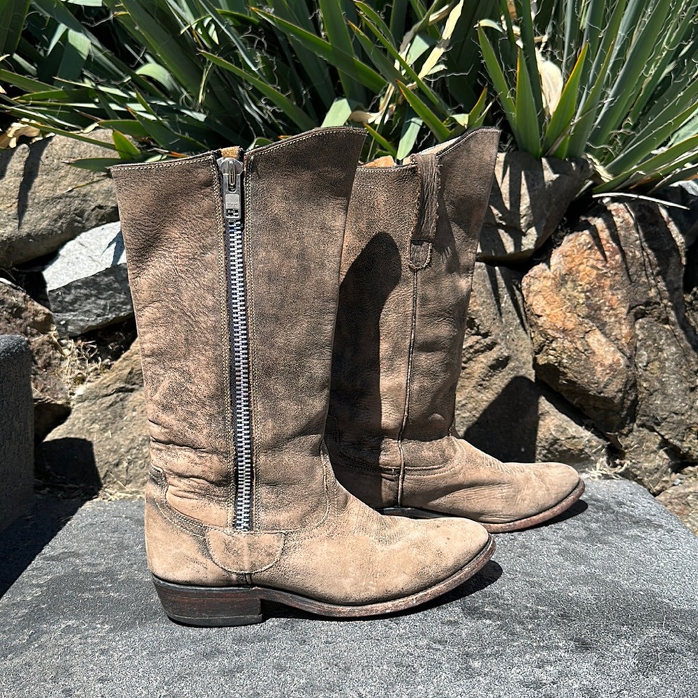 Miz Mooz distressed leather zip cowboy boots